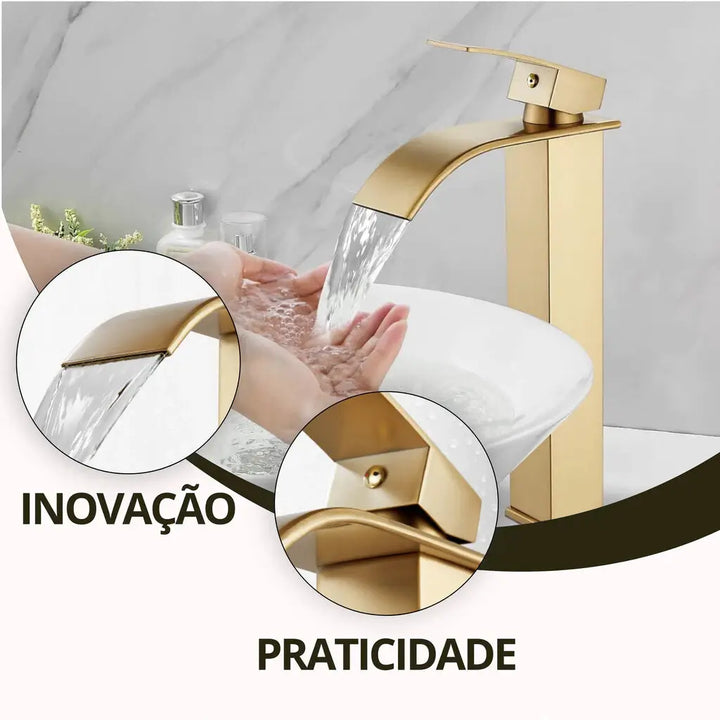 Torneira Para Banheiro Bica Alta Cascata Dourada 2